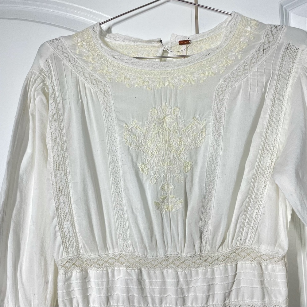 Free People Victorian White Cotton Mini Dress size 8 - Picture 6 of 13
